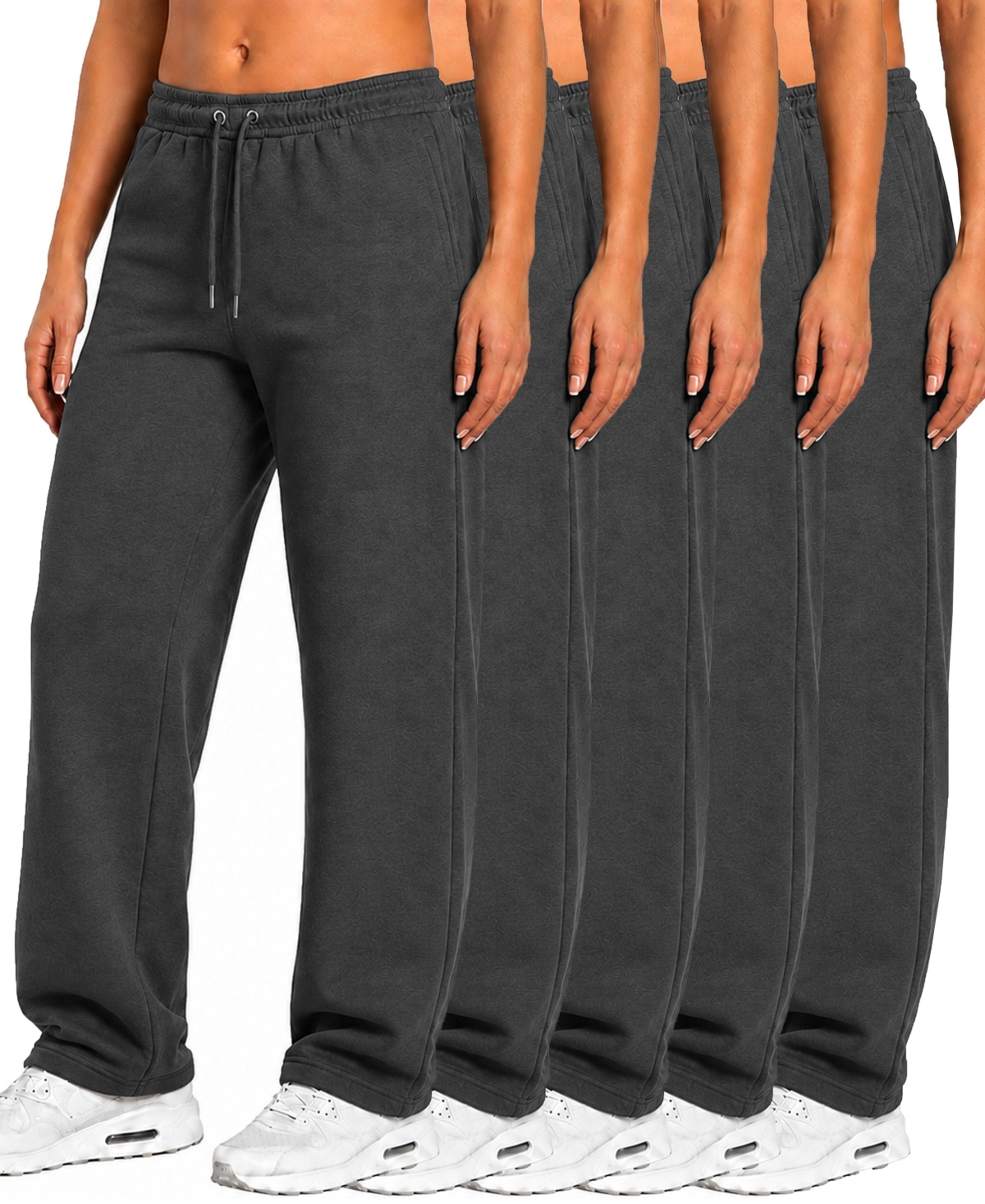 Blu Rock Women's Loose-Fit Open-Bottom Tech Fleece Sweatpants, 5-Pack - Charcoal
