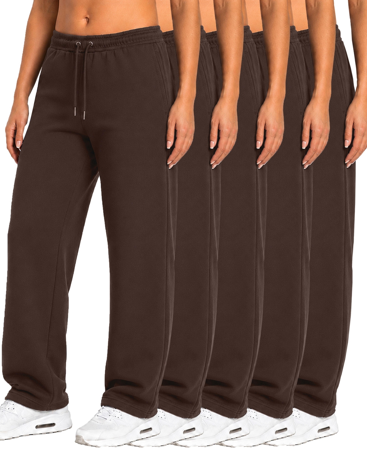Blu Rock Women's Loose-Fit Open-Bottom Tech Fleece Sweatpants, 5-Pack - Brown