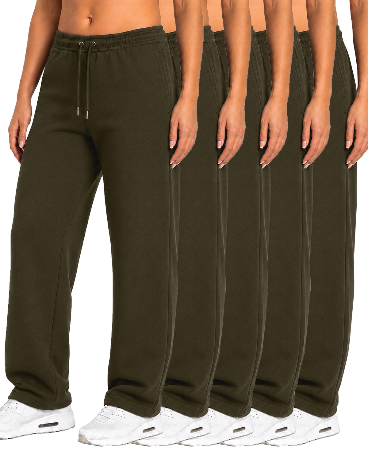 Blu Rock Women's Loose-Fit Open-Bottom Tech Fleece Sweatpants, 5-Pack - Olive