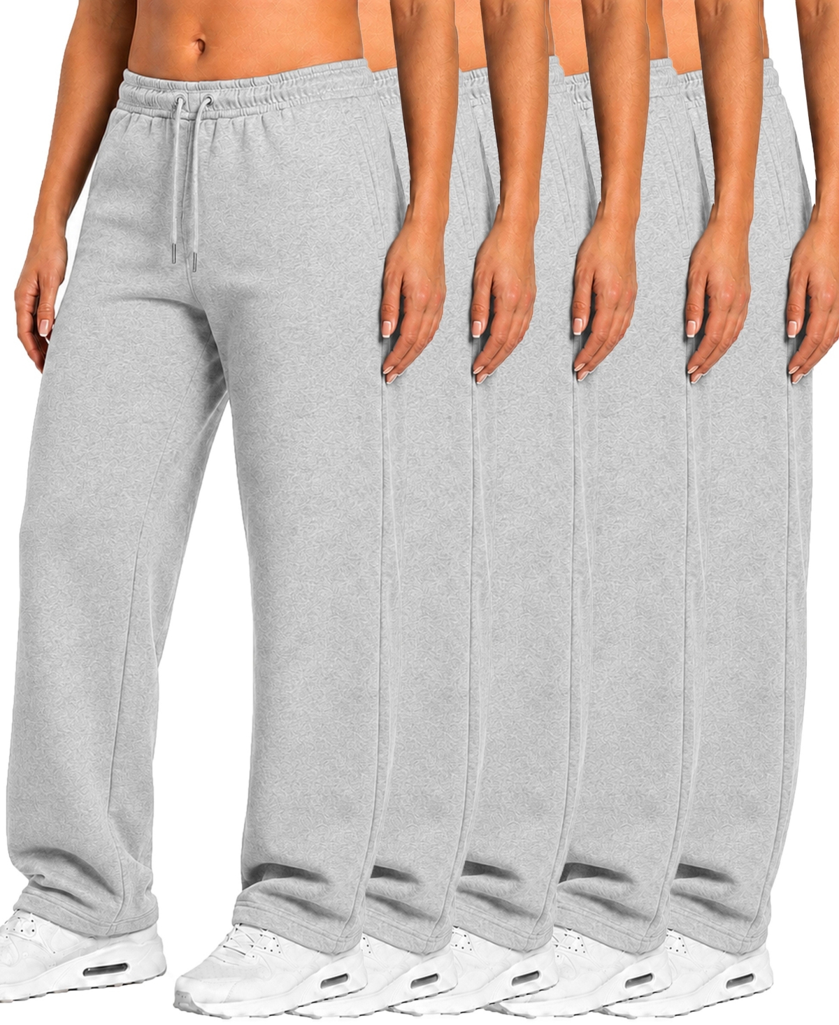 Blu Rock Women's Loose-Fit Open-Bottom Tech Fleece Sweatpants, 5-Pack - Heather grey