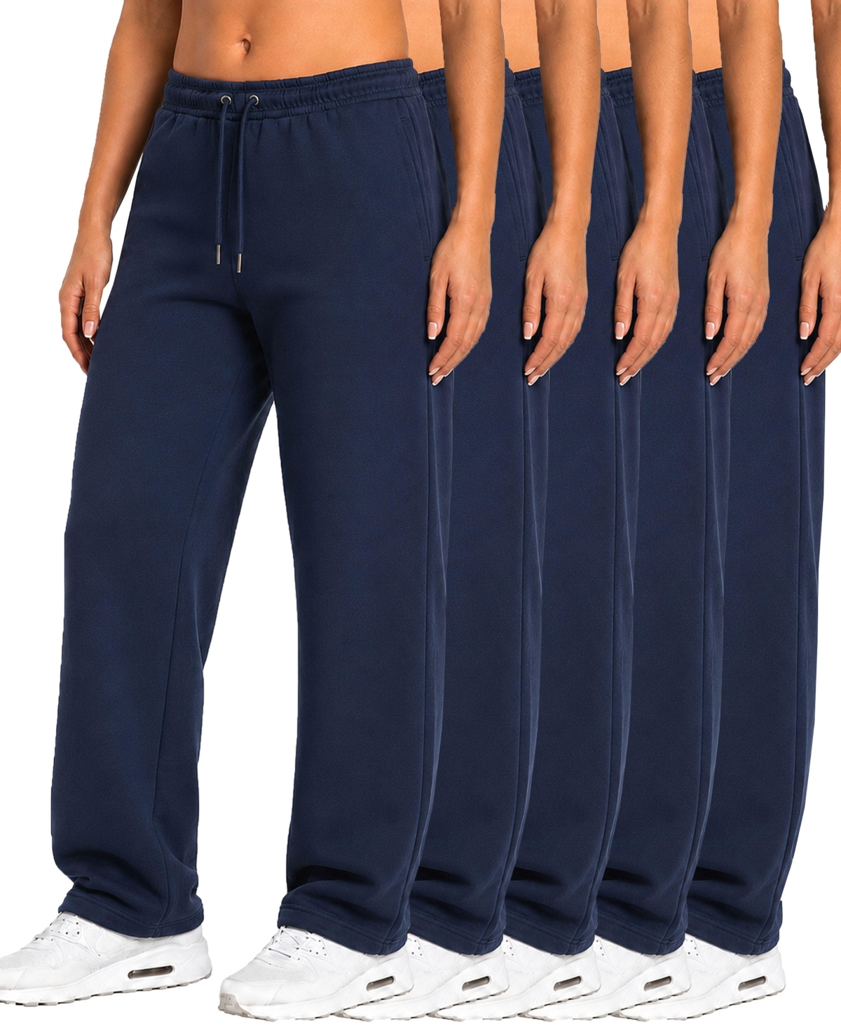 Blu Rock Women's Loose-Fit Open-Bottom Tech Fleece Sweatpants, 5-Pack - Navy