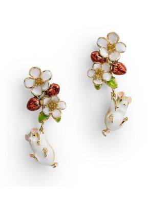 Gold-Tone Strawberry & Mouse Hand-Painted Enamel Earrings