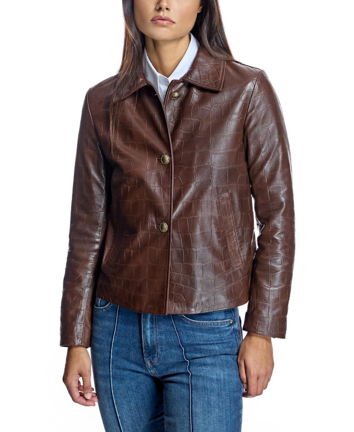 Julia & Stella By Maximilian Women's Croc Stamped Leather Jacket