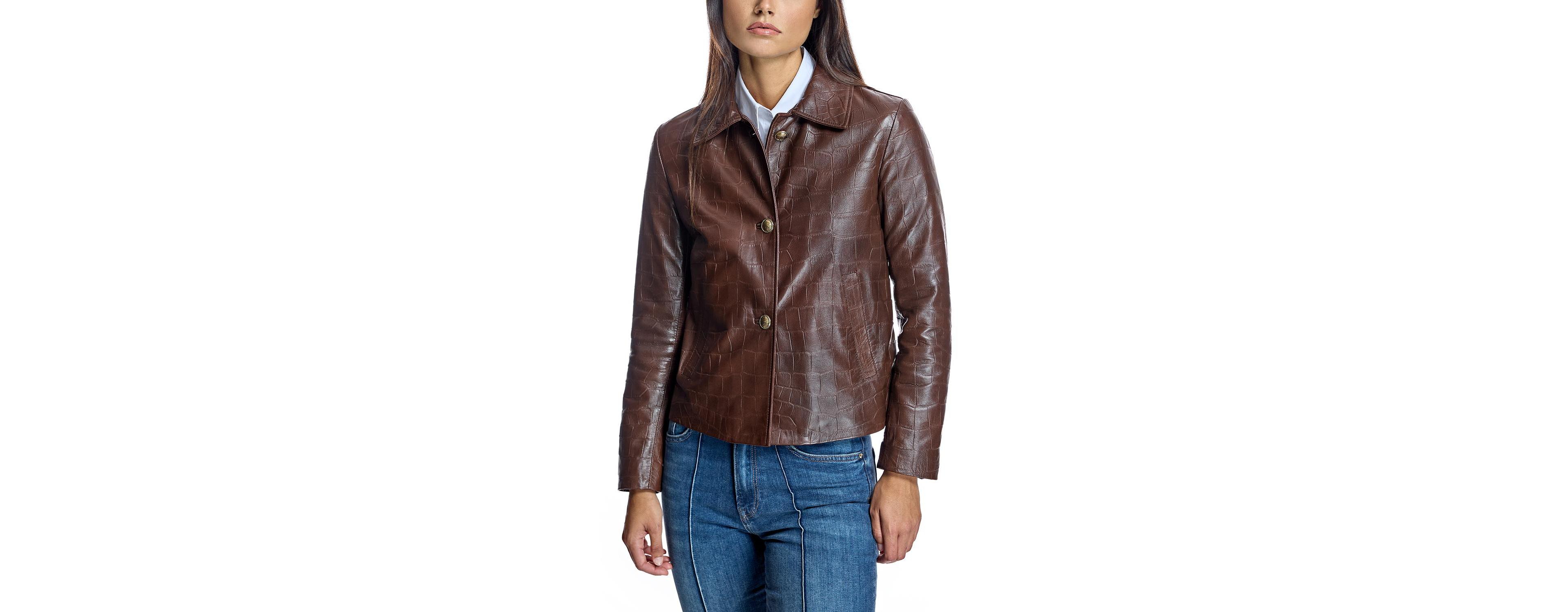 Julia & Stella By Maximilian Women's Croc Stamped Leather Jacket