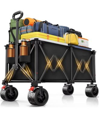 Foldable Utility Wagon with 330L Storage, 570 lb Capacity, All-Terrain Wheels and Cup Holders