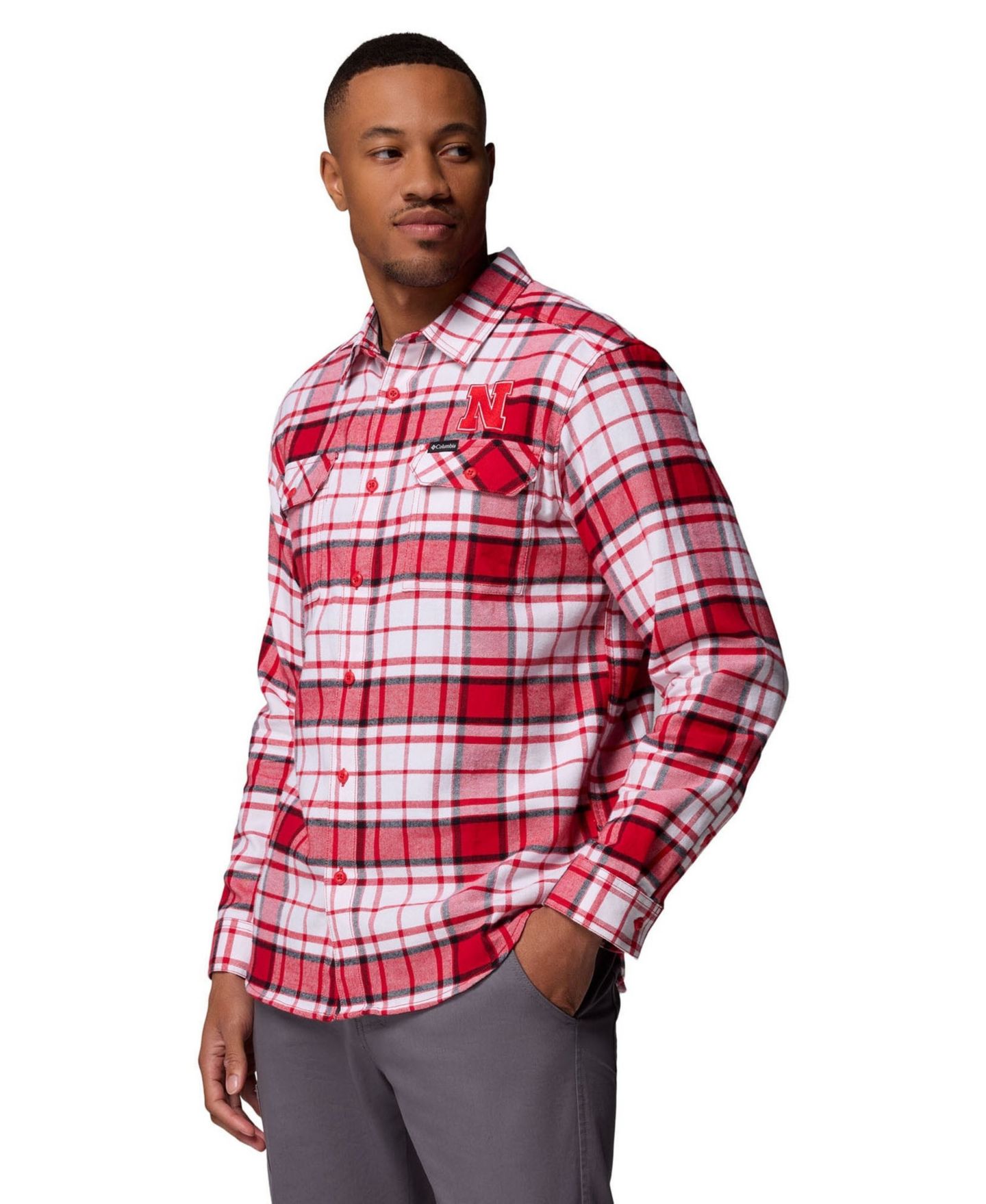 Мужская рубашка Columbia Scarlet Nebraska Huskers Flare Omni-Wick Flannel Long-Sleeve Button-Up — фото 3