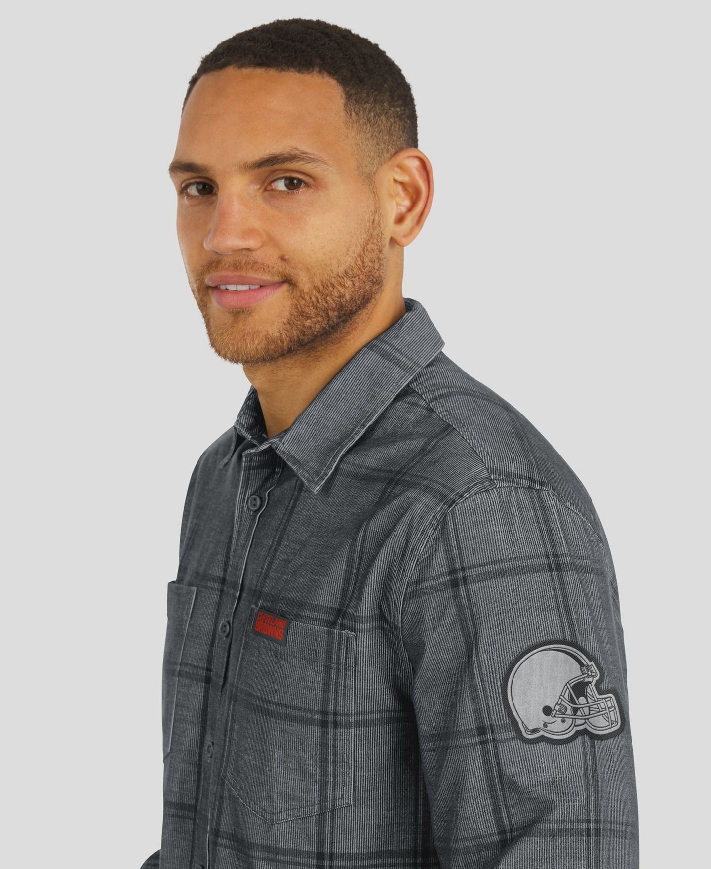 Мужская рубашка Darius Rucker Collection By Fanatics Gray Cleveland Browns Micro Corduroy Plaid Button Up — фото 6