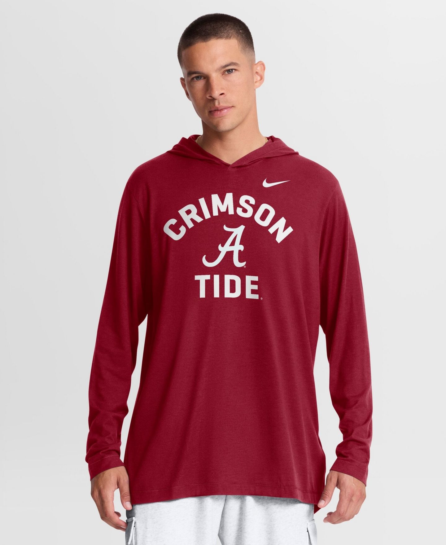 Мужская футболка Nike Crimson Alabama Crimson Tide Primetime Arch Tri-Blend Dri-FIT Long-Sleeve Hooded — фото 1