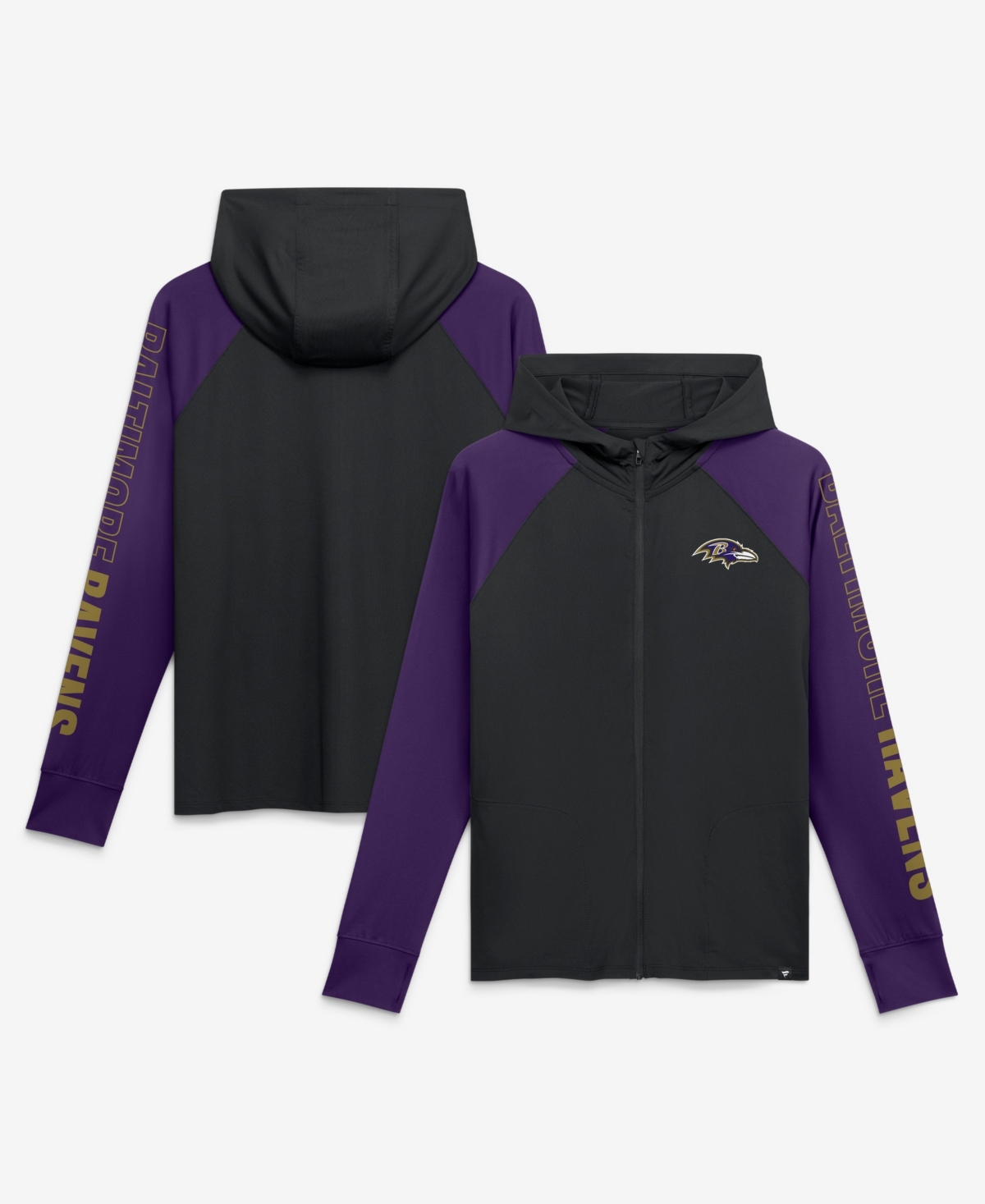 Fanatics Women's Black/Purple Baltimore Ravens Cornerback Blitz Raglan Full-Zip Hoodie - Black, Purple