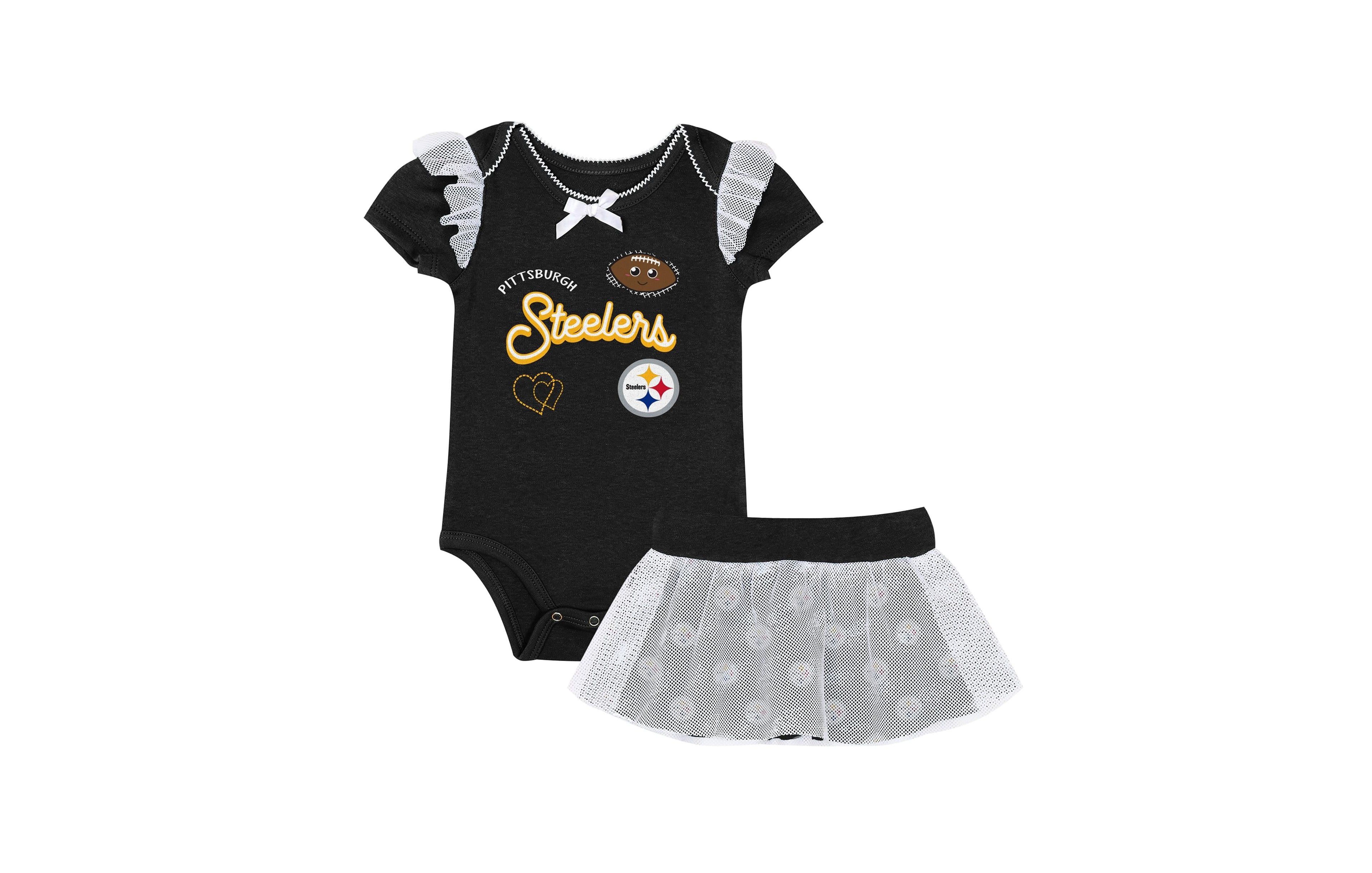 Outerstuff Baby Girls' Black Pittsburgh Steelers Melted Hearts Printed Bodysuit and Skirt Set