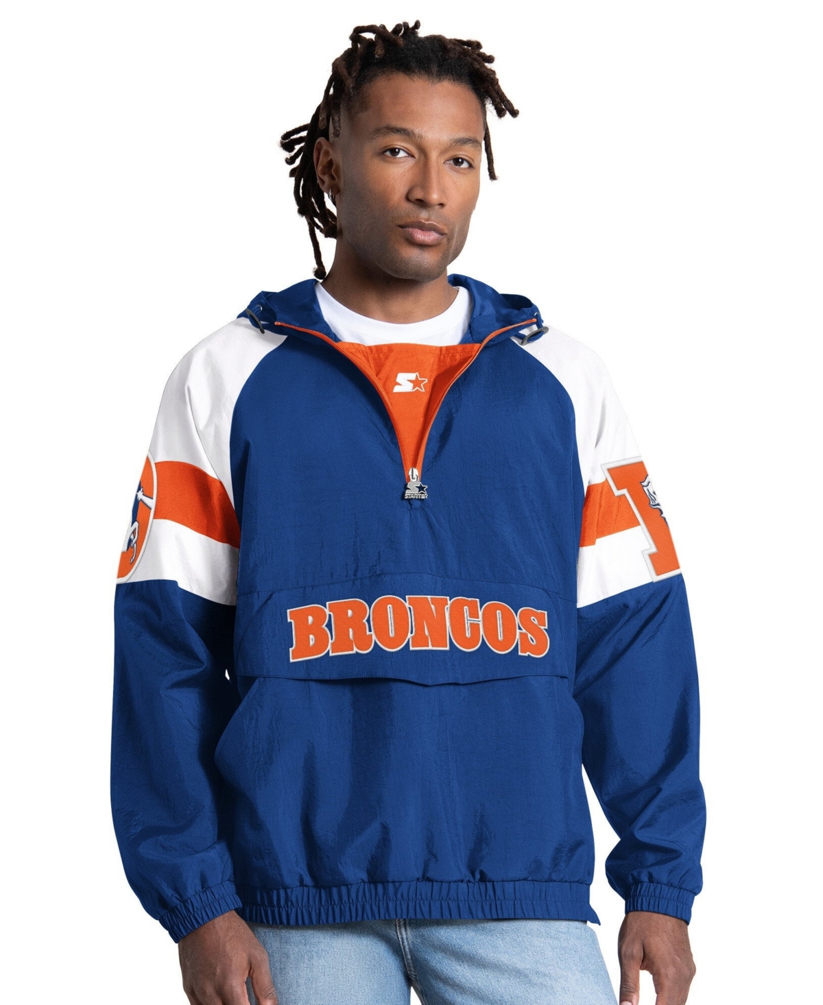 Starter Men's Royal Denver Broncos Street Cut Retro Logo Half-Zip Jacket - Royal, Orange
