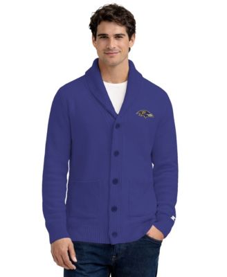Men's Purple Baltimore Ravens Shawl Collar Heavy Knit Cardigan Sweater