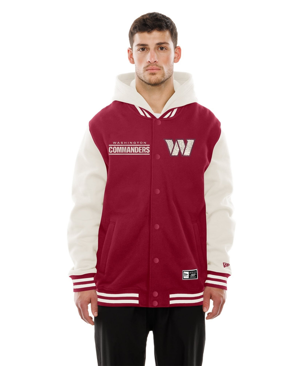 New Era Men's Burgundy/Cream Washington Commanders Full-Snap Fleece Hooded Jacket - Burgundy, Cream