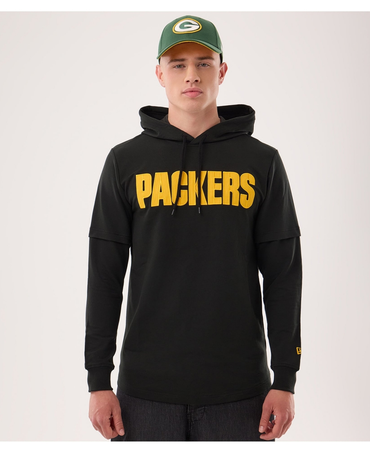 New Era Men's Black Green Bay Packers Functional Fandom Twofer Hoodie - Black