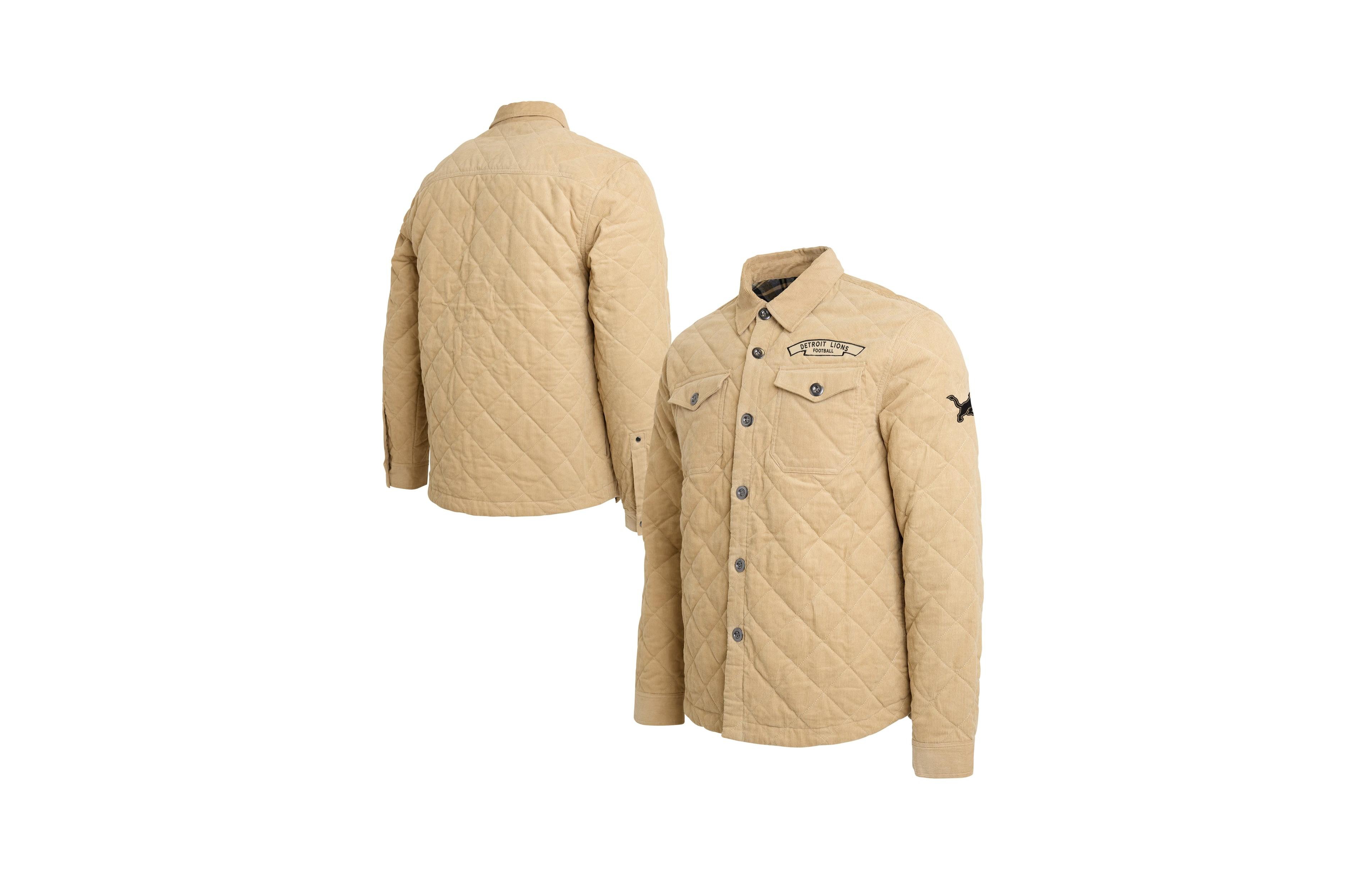 Darius Rucker Collection By Fanatics Men's Tan Detroit Lions Button-Up Thin-Wale Corduroy Shacket