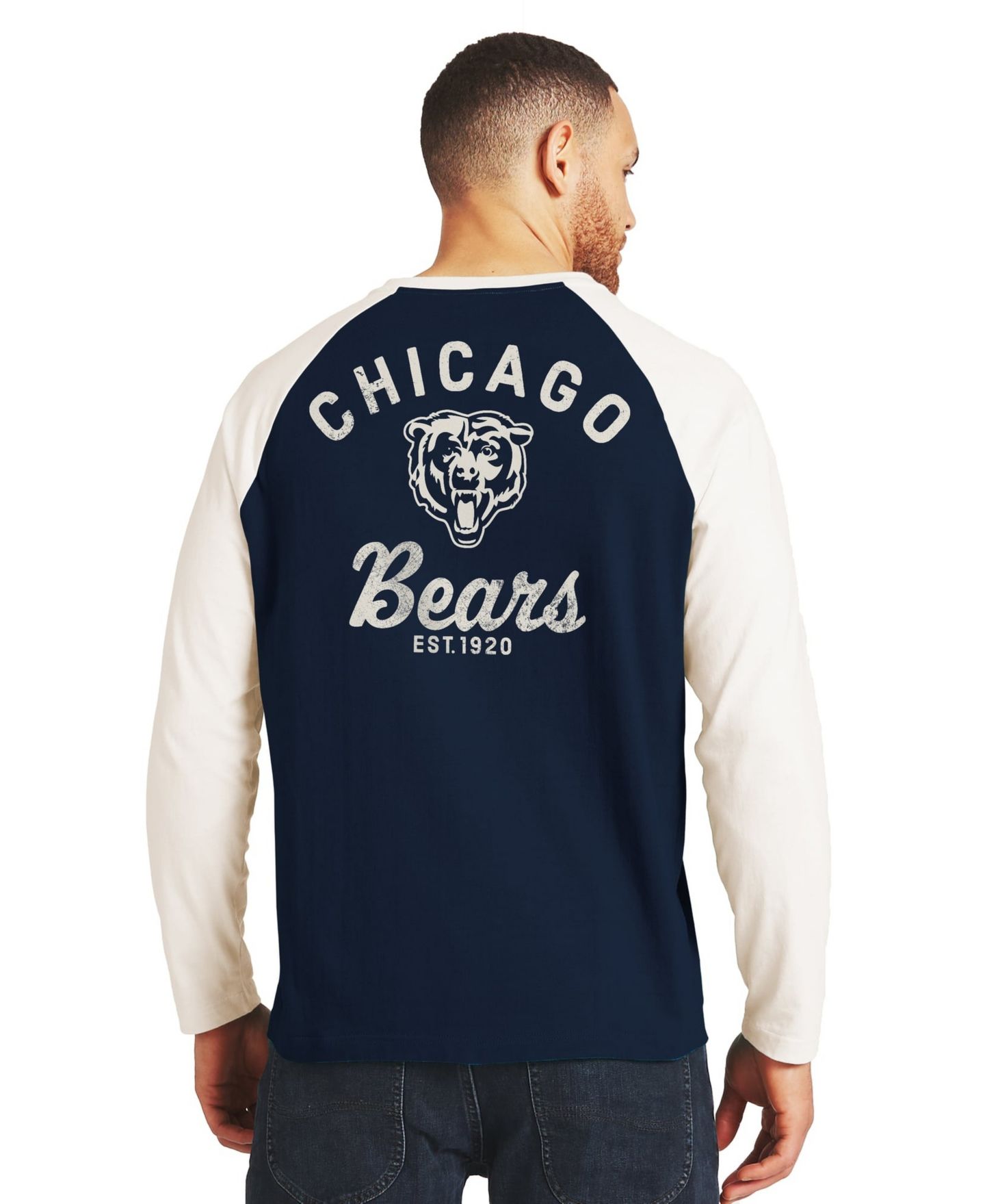 Мужская футболка Darius Rucker Collection By Fanatics Navy/Cream Chicago Bears Henley Long-Sleeve — фото 2