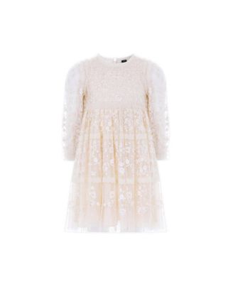 Girls' 4-16 Celestia Ribbon Floral Embroidery Fit-Flare Long-Sleeve Dress
