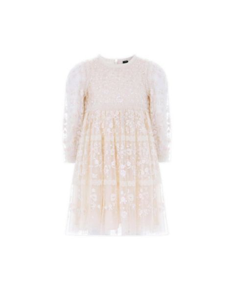 Платье Needle & Thread Celestia Ribbon Floral Embroidery Fit-Flare Long-Sleeve для девочек, цвет: Шампань