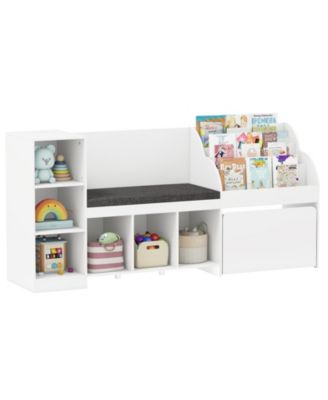 4-in-1 Kids Bookcase with Reading Nook and Rolling Toy Drawer