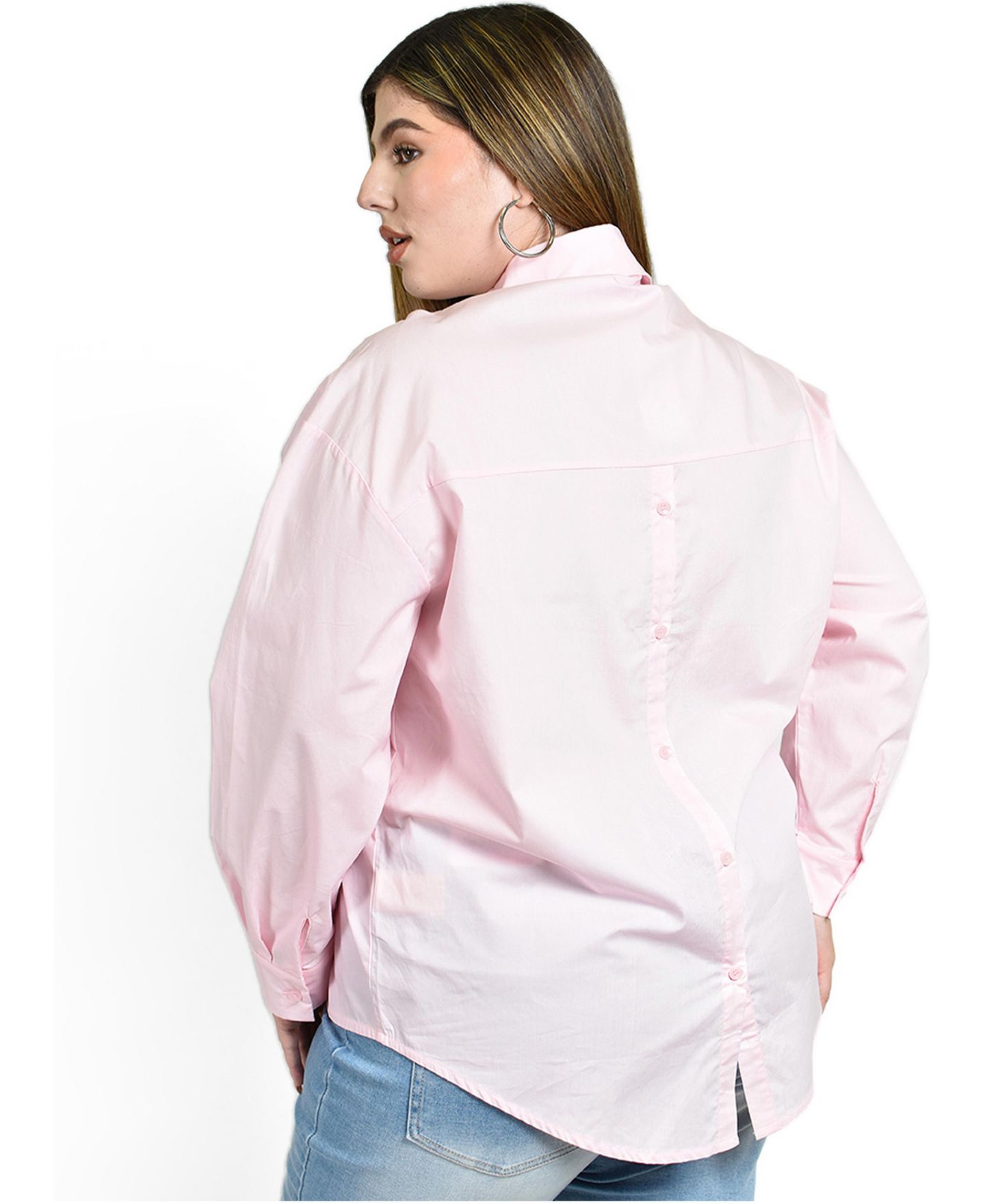 Женская рубашка Roman Fashion Plus Size Long-Sleeve Collared Ladybug-Embroidered, цвет: Розовый — фото 3