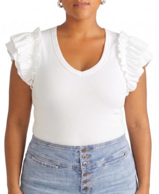 Plus Size Magnolia V-Neck Ribbed Ruffle Top
