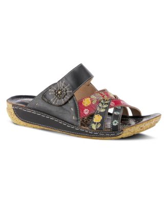 Leigh Hand-Painted Floral Embossed Wedge Slides
