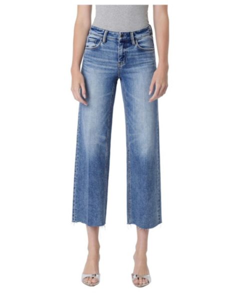 Женские джинсы Flying Monkey Mid-Rise Wide-Leg Trouser Fold Crease, цвет: Синий