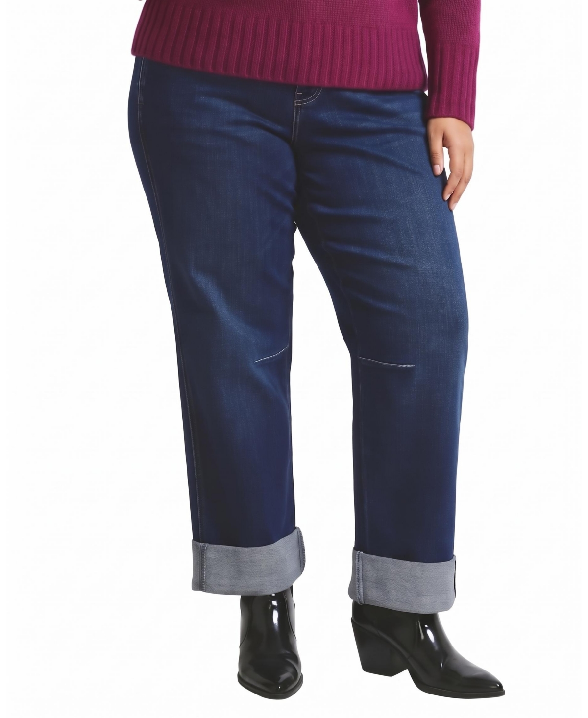 Universal Standard Plus Size Brandi Cuffed Barrel Leg Jeans - Berkeley blue