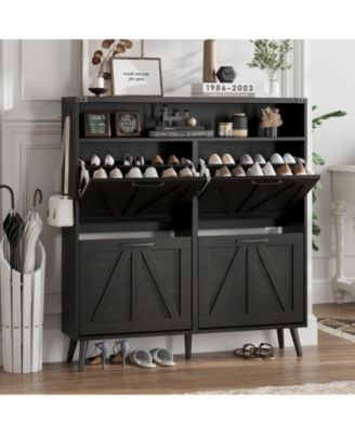 Shoe Cabinet with 4 Flip Drawers Farmhouse Freestanding Shoe Organizer Rack for Hallway