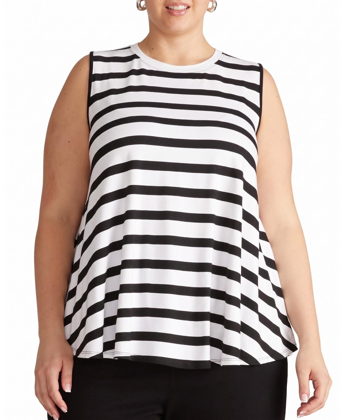 Universal Standard Plus Size Heatwave Divine Flared Sleeveless Tank Top - Black/white stripe