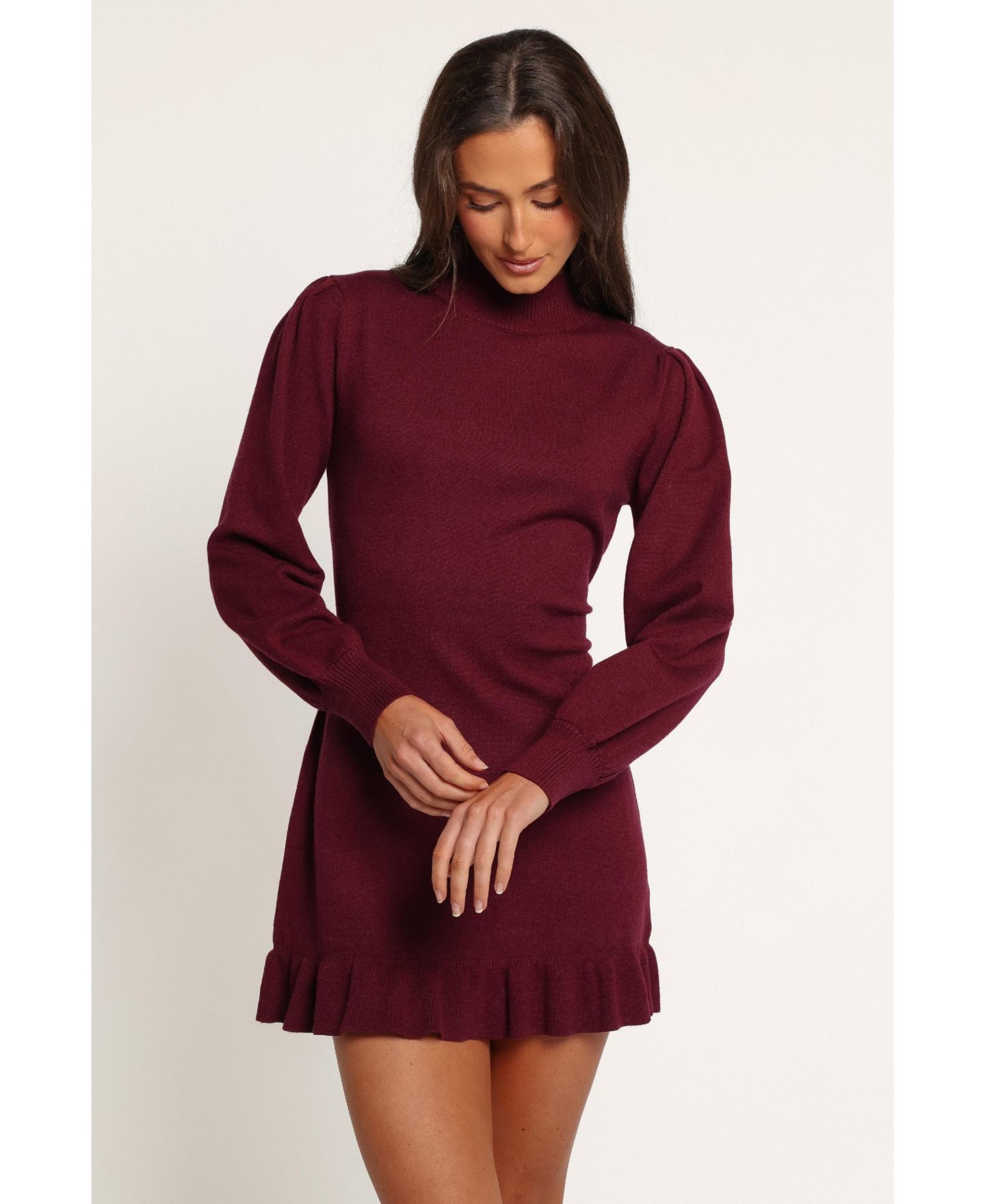 Женское платье Petal and Pup Londyn Long Sleeve Mock Neck Ruffle Mini, цвет: Тёмный красный — фото 4