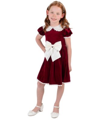 Girls' 2T-6X Peter Pan Collar Puff-Sleeve Velvet Dress
