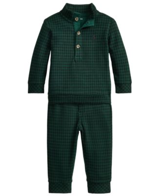 Baby Boys' Plaid Estate-Rib Cotton Long-Sleeve Pullover and Pants, 2-Piece Set