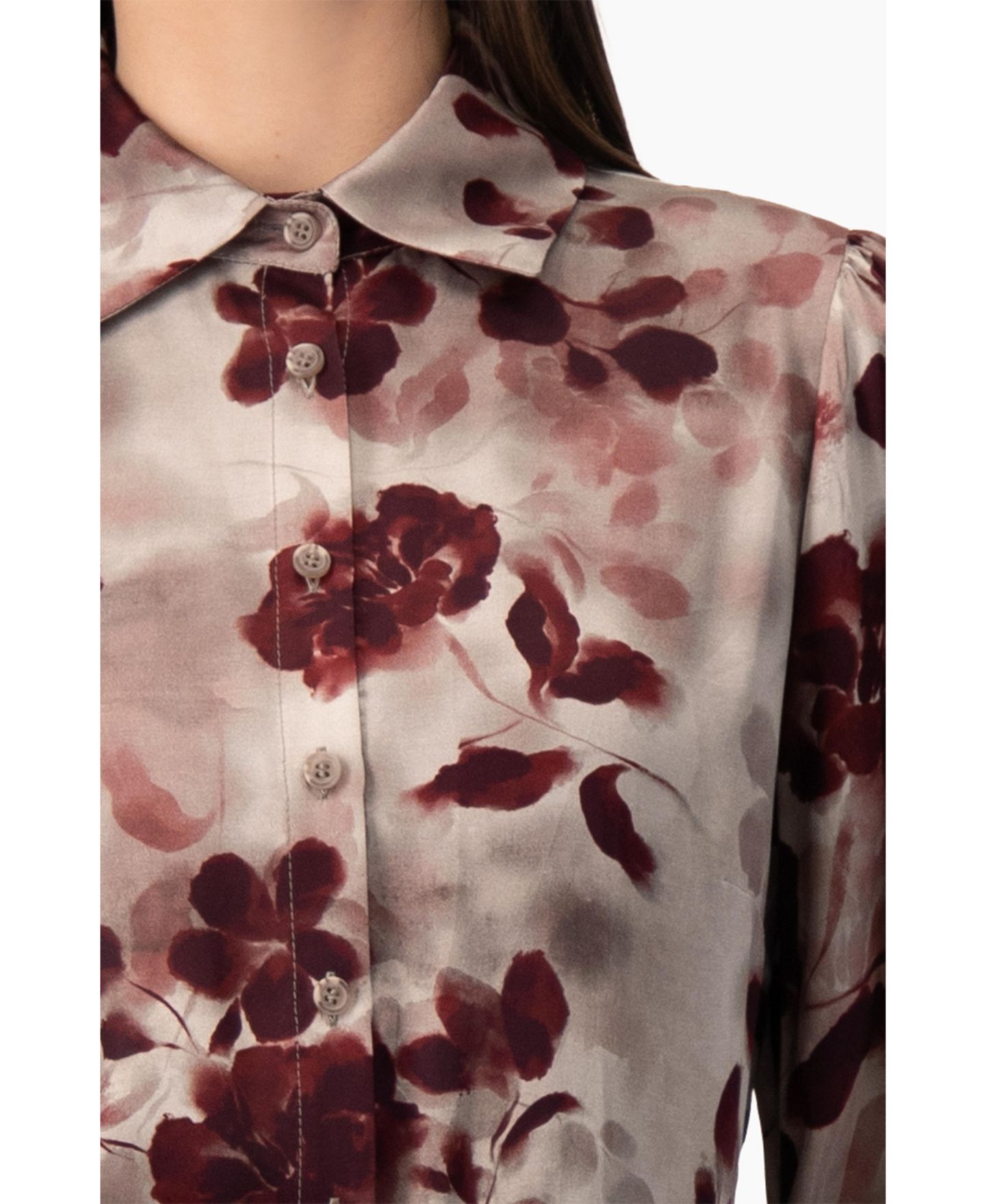 Женская блузка Ivonne Floral-Print Long-Sleeve Satin Button-Up, цвет: Серый — фото 5