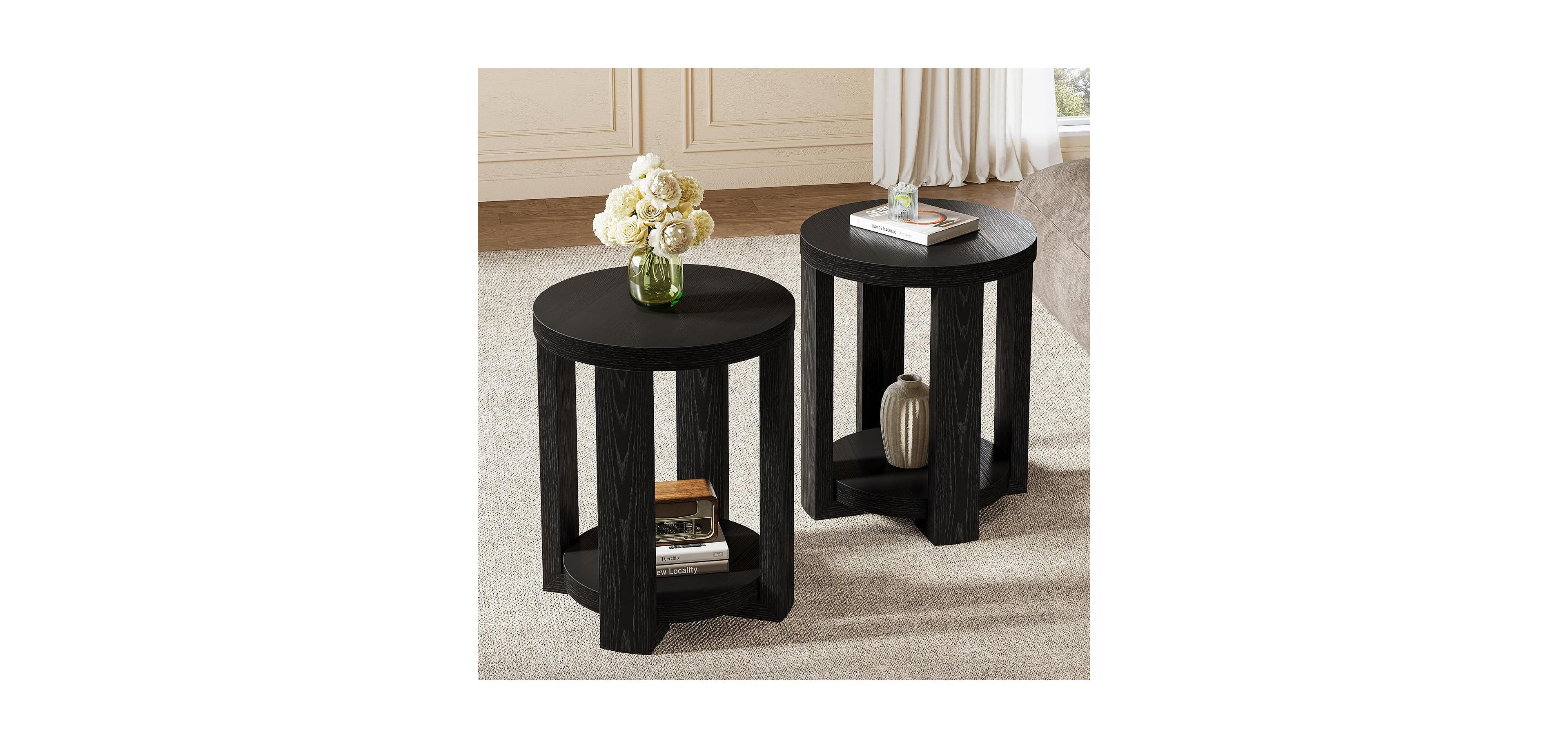 Tribesigns Set of 2 Round Side Table, 2-Tier Storage