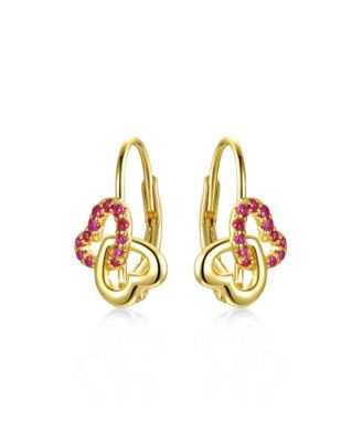 Timeless 14K Gold Plated Double Heart Halo Drop Leverback Earrings