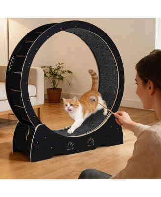 43" XL Wooden Cat Exercise Wheel for Indoor Cats - Low-Noise, Non-Slip Carpeted