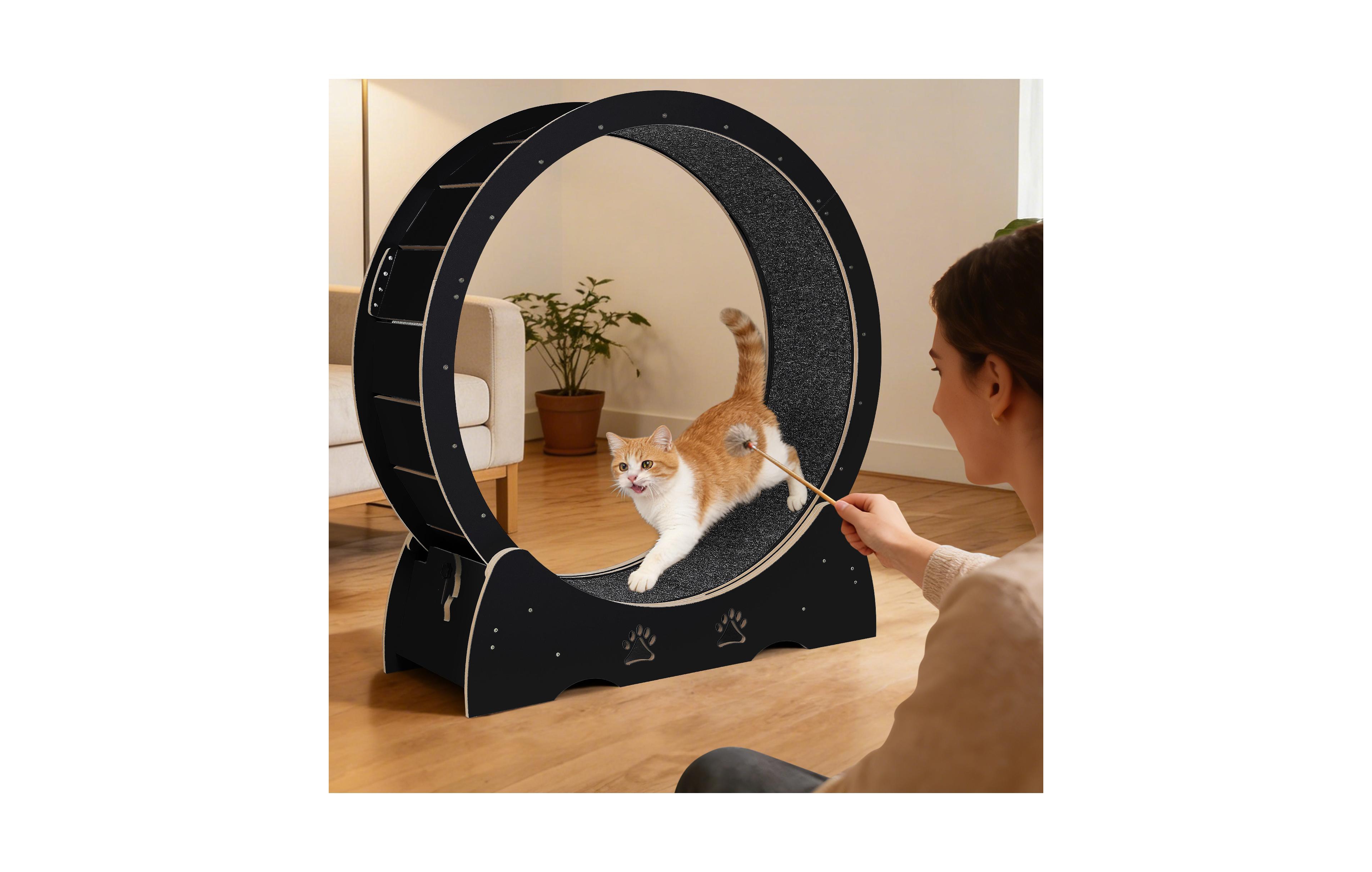 Lalfpet 43" Xl Wooden Cat Exercise Wheel for Indoor Cats - Low-Noise, Non-Slip Carpeted