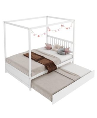 Full Wood Canopy Bed with Trundle and Headboard