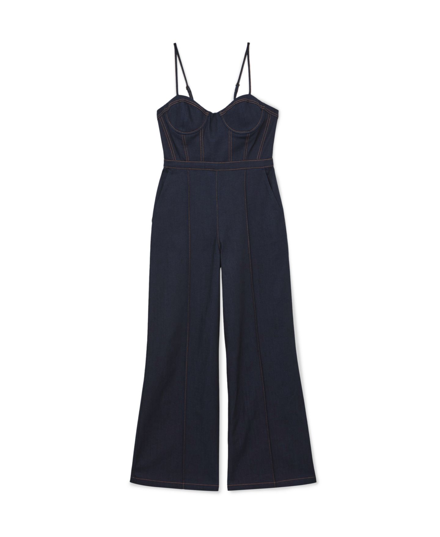 Женский комбинезон REISS Macey Sweetheart Neck Corset-Style Wide-Leg Denim, цвет: Индиго синий — фото 5