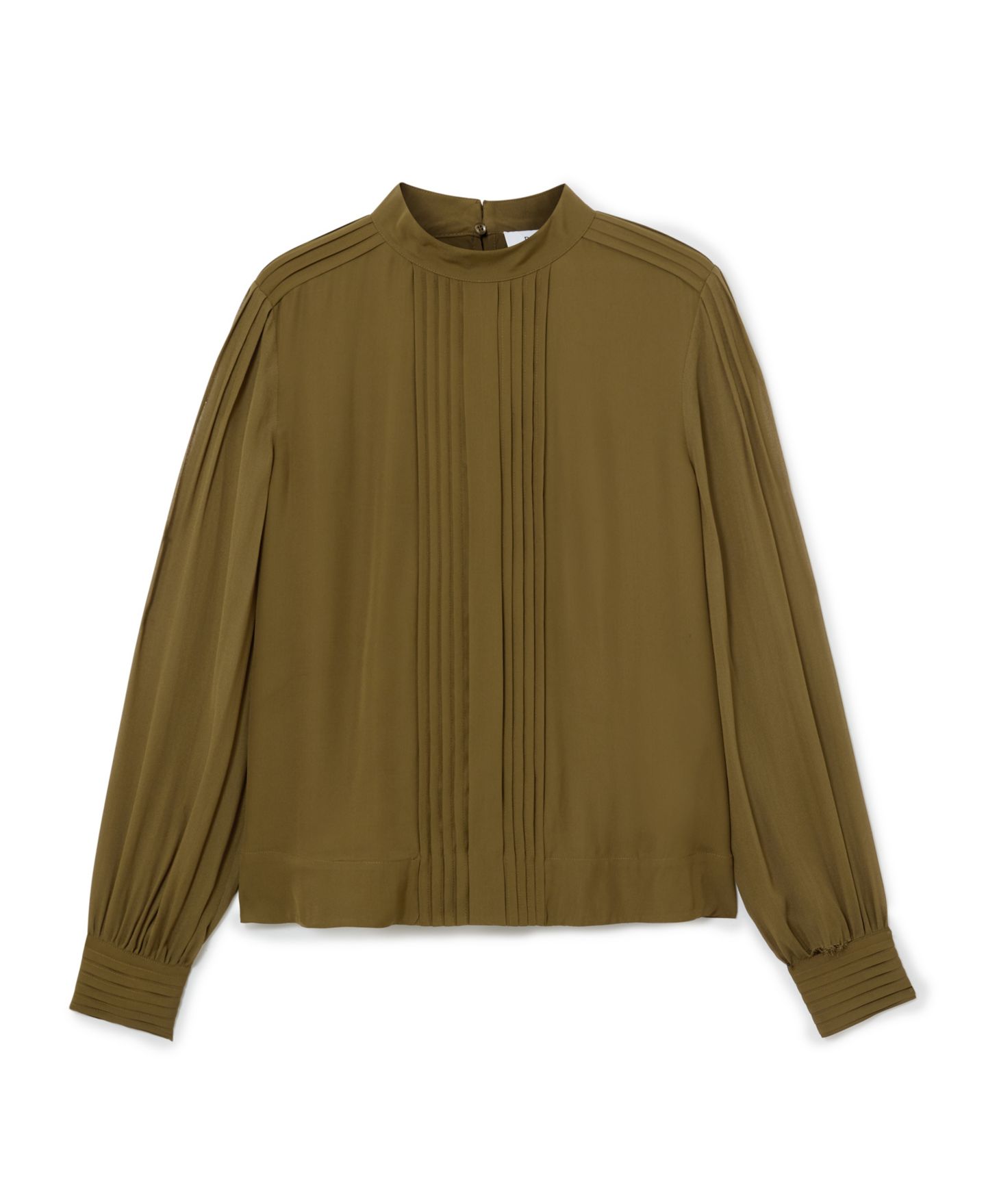 Женская блузка REISS Ottilie Long-Sleeve Mock-Neck Tie-Back, цвет: Хаки зелёный — фото 5