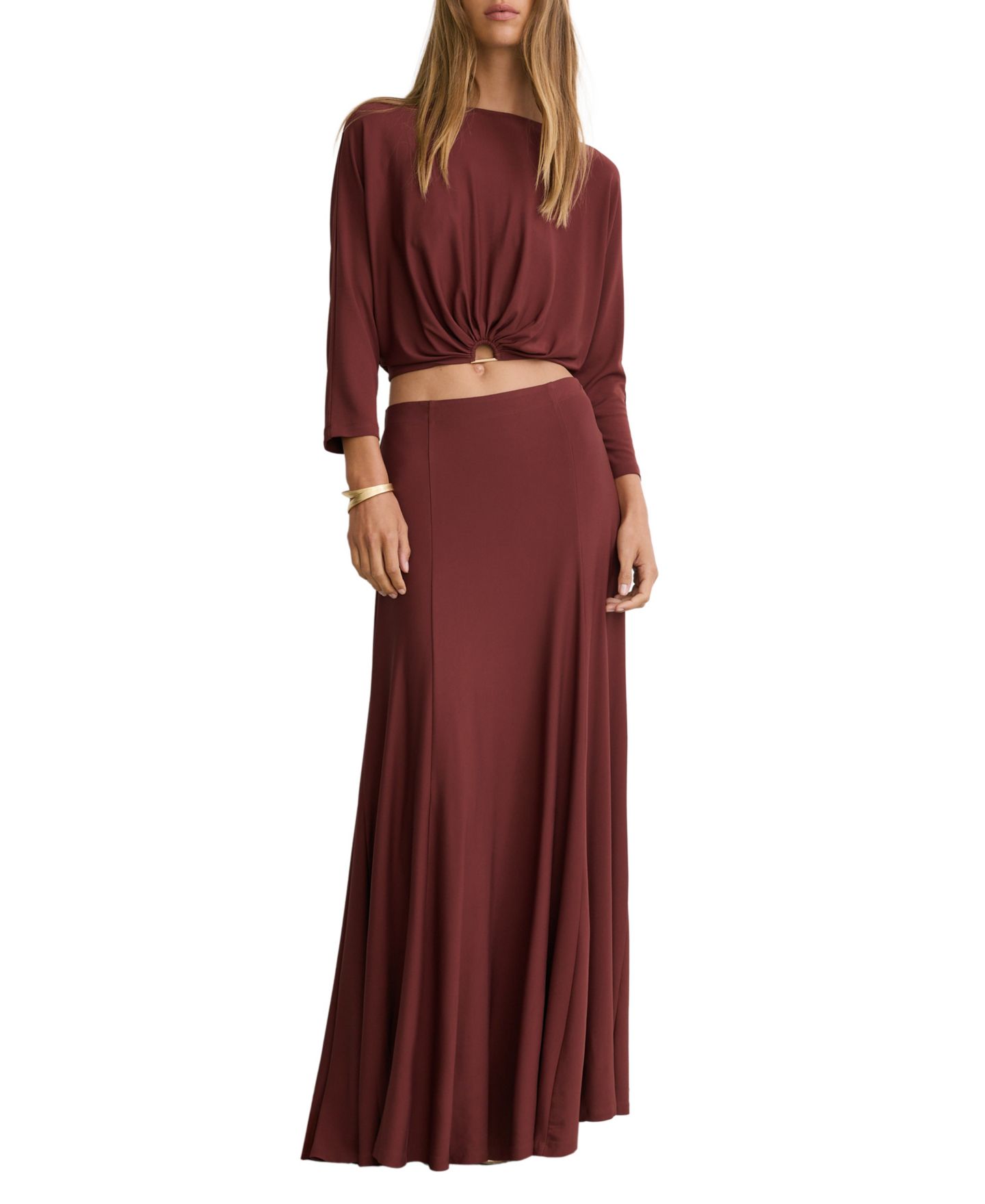 Женский топ REISS Margo 3/4-Sleeve Ruched Crop, цвет: Ржавый оранжевый — фото 2