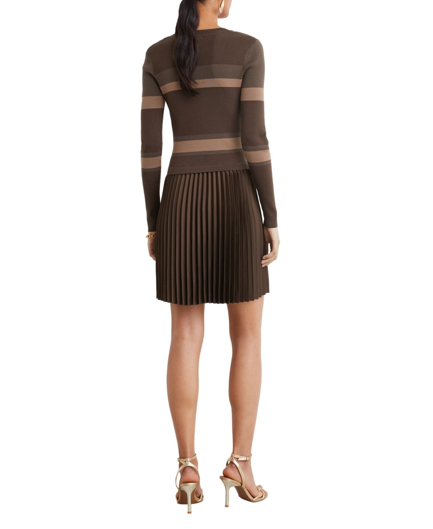 Женское платье REISS V-Neck Long-Sleeve Striped Wool-Blend Sweater Dress, цвет: Шоколадный — фото 3