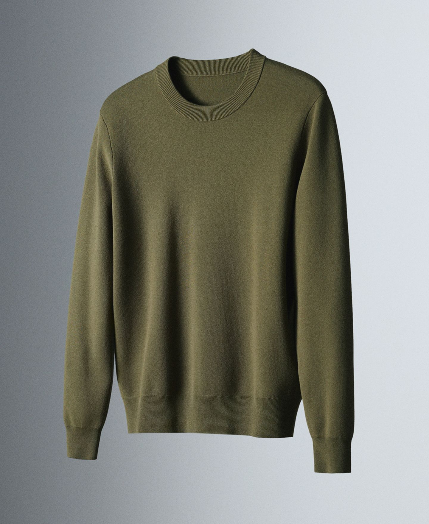 Мужской свитер Mango Luxus Slim-Fit Long-Sleeve Crewneck, цвет: Хаки — фото 5