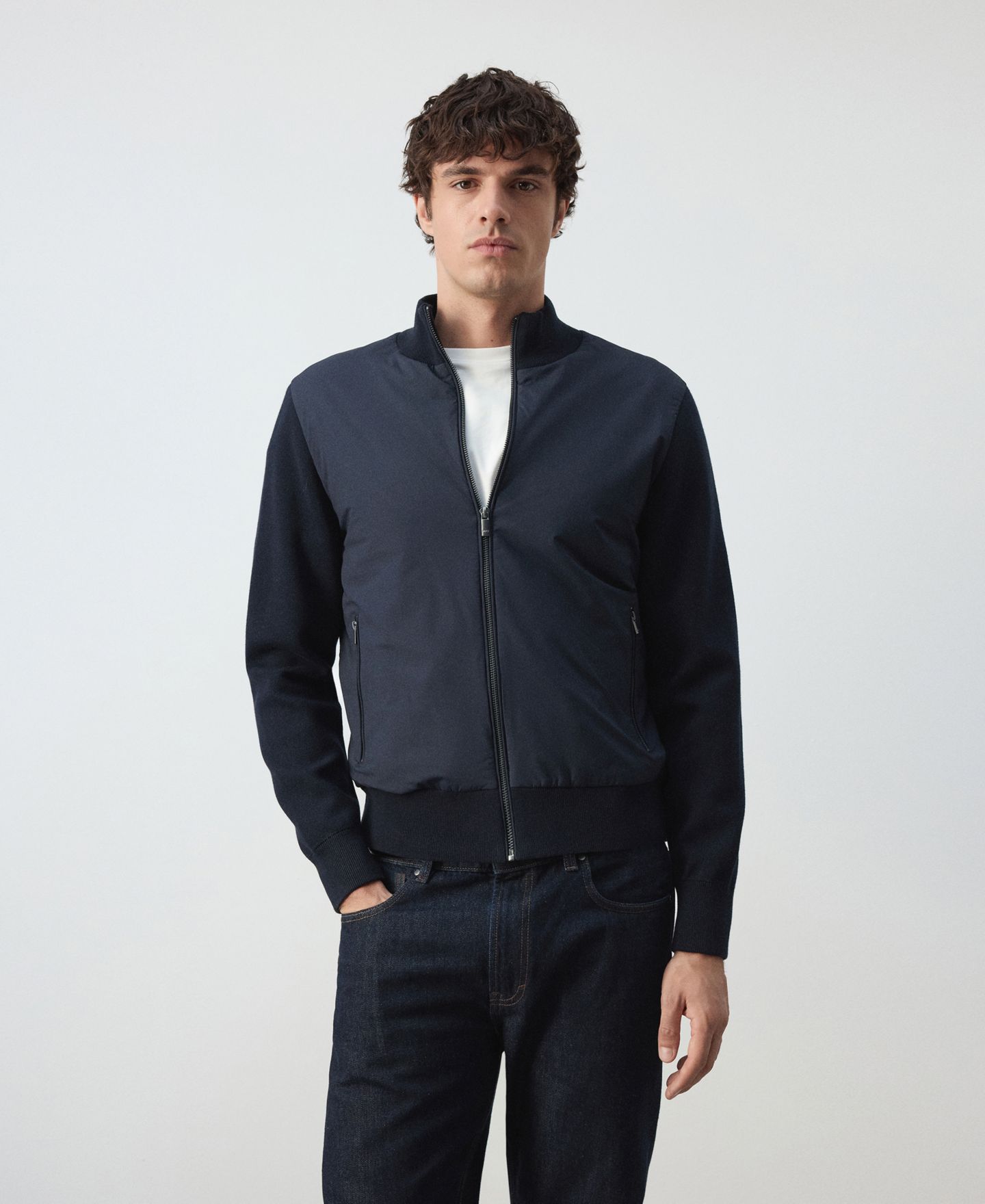 Мужской кардиган Mango Aston Full-Zip Mock-Neck, цвет: Тёмно-синий — фото 7