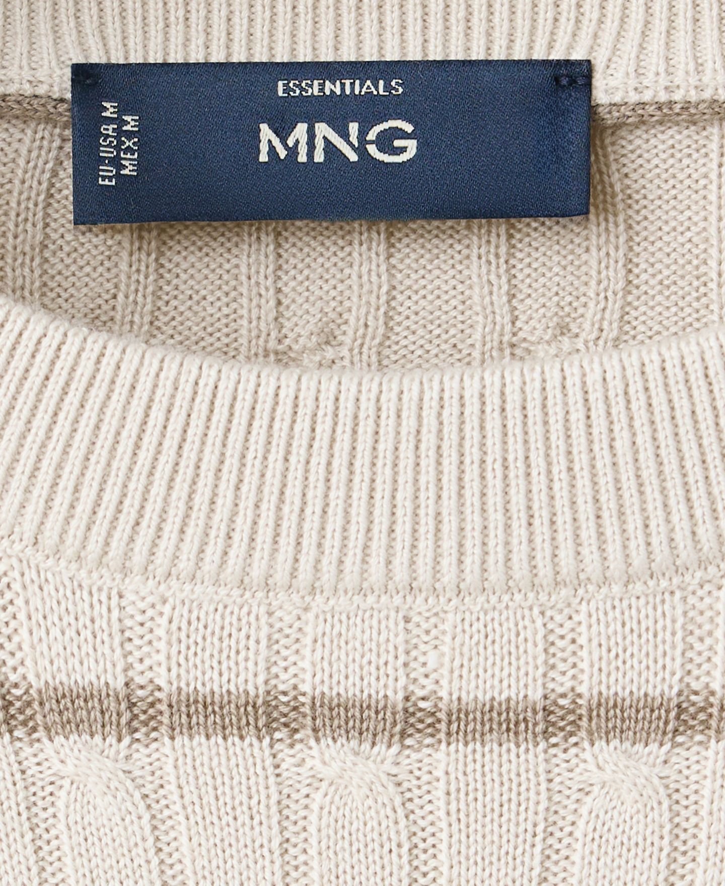 Мужской свитер Mango Marsr Cable-Knit Striped Crewneck, цвет: Светлый пастельный серый — фото 8