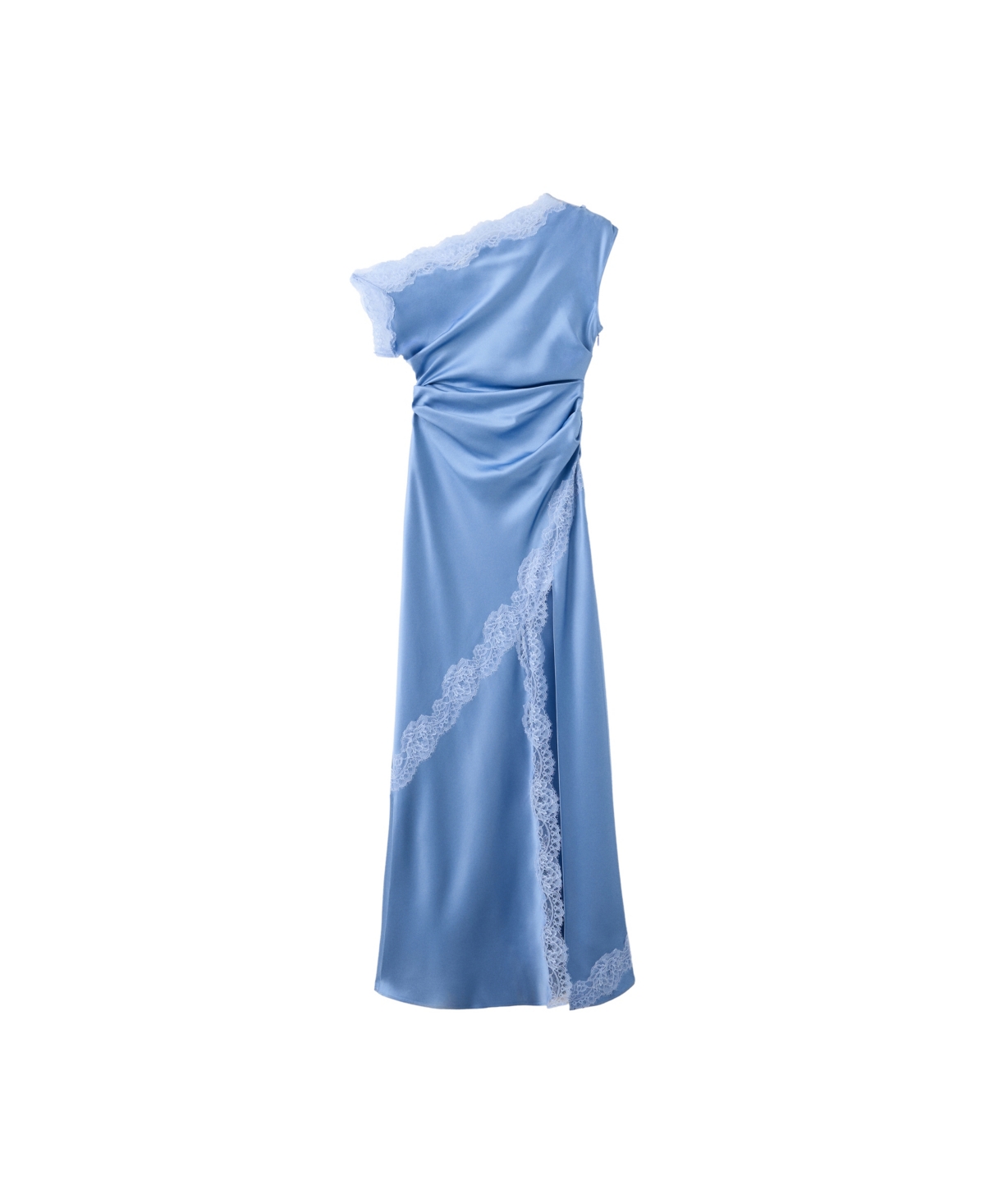 Mango Women's One Shoulder Asymmetrical Lace Details Dress - Sky Blue