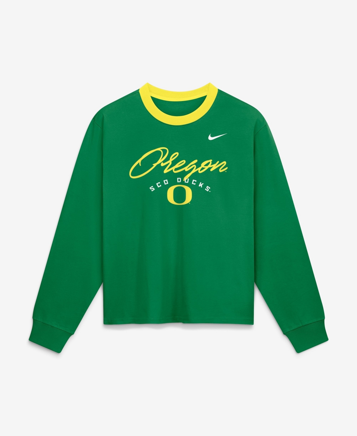 Nike Women's Oregon Ducks Green Ringer Boxy Long-Sleeve T-Shirt - Green, Yellow