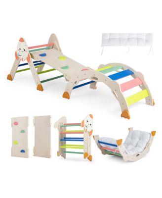 8-in-1 Wooden Foldable Climbing Set with Balance Bridge, Ages 1+