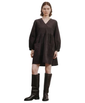 Women's A-Line Empire Waist Long-Sleeve Corduroy Dress